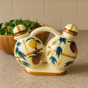 Vintage 1950s Nasco Double Pitcher – Hand-Painted Fruit Motif – Made in Japan